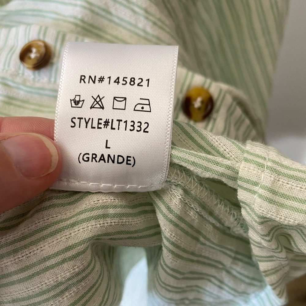 Listicle Green & White Striped Button Down Ruffle Blouse Size Large - Picture 5 of 15